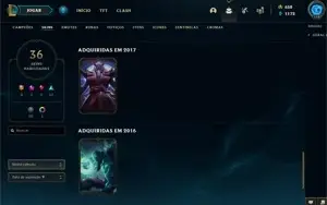 36 skins no lol, platina 3 season passada, nenhum jogo nessa