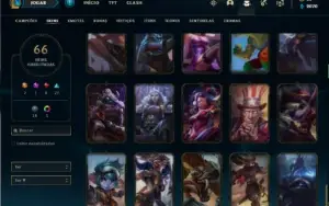 Conta Unranked com 120 Champs e 66 Skins + 400k de Yasuo