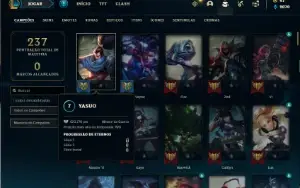 Conta Unranked com 120 Champs e 66 Skins + 400k de Yasuo