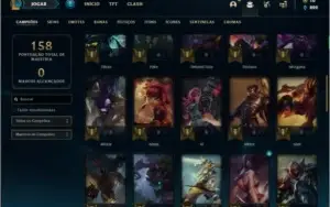 Conta unranked com 26 skins e 53 champs (5 delas vitoriosas)