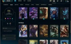 Conta unranked com 26 skins e 53 champs (5 delas vitoriosas)