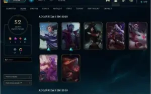 Conta lol Ouro 2 Soloq, 72 campeões, 95 ícones, 52 skins.
