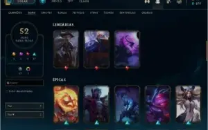 Conta lol Ouro 2 Soloq, 72 campeões, 95 ícones, 52 skins.