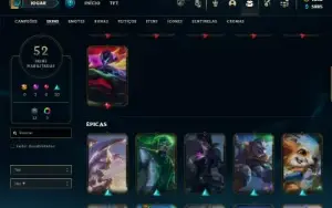 Ouro 3 com 70 Champs e 52 Skins + 2 Prestigios + 1900 RP