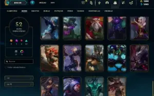 Ouro 3 com 70 Champs e 52 Skins + 2 Prestigios + 1900 RP