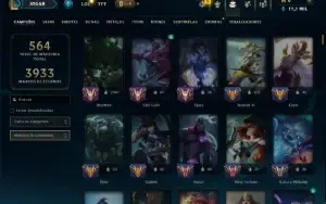 Bronze 1 com TODOS os Champs e 126 Skins ( ADC / JG / SUP )