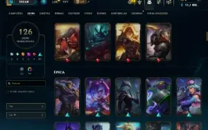 Bronze 1 com TODOS os Champs e 126 Skins ( ADC / JG / SUP )