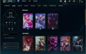 Conta prata 4 (MAIN MID), com 31 skins e 46 champs