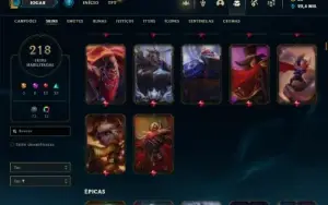 Conta Unranked com TODOS os champs e 218 Skins ( MAIN MID )