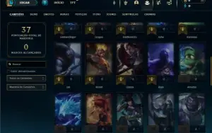 Platina 4 com 45 Champs e 5 Skins + 2 Fragmentos