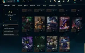 Platina 4 com 45 Champs e 5 Skins + 2 Fragmentos