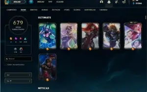 Conta bronze  1 com TODOS os champ e 679 Skins + 4 Prestigio
