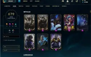 Conta bronze  1 com TODOS os champ e 679 Skins + 4 Prestigio