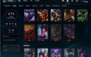 Conta bronze  1 com TODOS os champ e 679 Skins + 4 Prestigio
