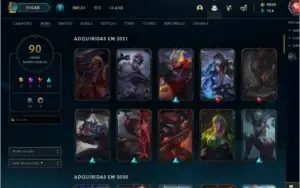 Conta LOL lv388, 88 skins, unranked. 2600 RP