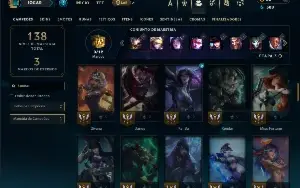 Platina 4 com 70 Champs e 46 Skins +3 Vitoriosas