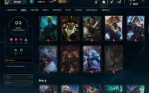Unranked com 105 Champs e 99 Skins (TOP / JG / MID )