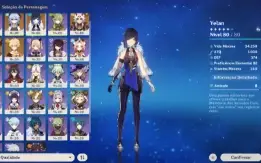 Conta Genshin lvl 52 com Ganyu + Amos, Yelan, Itto