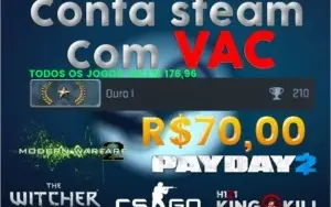 CONTA STEAM - COM VAC, JOGOS H1Z1, THE WITCHER 3 etc.
