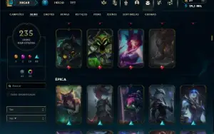 Unranked com TODOS os champs e 235 Skins ( MID / TOP / JG )
