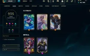 Unranked com TODOS os champs e 235 Skins ( MID / TOP / JG )