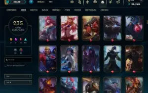 Unranked com TODOS os champs e 235 Skins ( MID / TOP / JG )