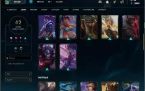 Conta unranked com 42 skins e 93 champs ( 3 vitoriosas )