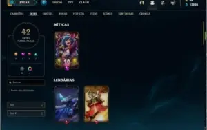 Conta unranked com 42 skins e 93 champs ( 3 vitoriosas )