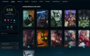 Conta lv 575, D4 2024, 558 skins, 322 cromas, all champs