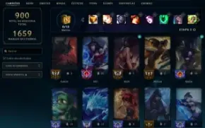 Conta lv 575, D4 2024, 558 skins, 322 cromas, all champs