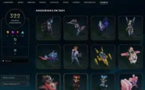 Conta lv 575, D4 2024, 558 skins, 322 cromas, all champs