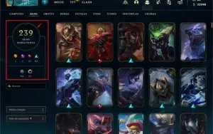 Conta com todos os campeões e 239 skins.