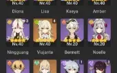 Ganyu + Hutao + Dehya + Jean + 4 armas 5 estrelas.