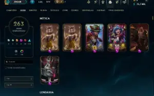 Bronze 1 com TODOS os Champs e 263 Skins ( TOP / MID / JG )