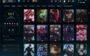 Bronze 1 com TODOS os Champs e 263 Skins ( TOP / MID / JG )