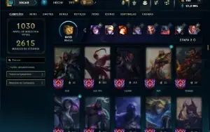 Diamante 3 com TODOS os champs e 227 Skins + 10 Vitoriosas