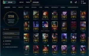 Conta com  26 skins 104 Champs e vários emotes