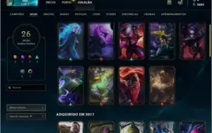 Conta com  26 skins 104 Champs e vários emotes