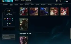 Conta com  26 skins 104 Champs e vários emotes
