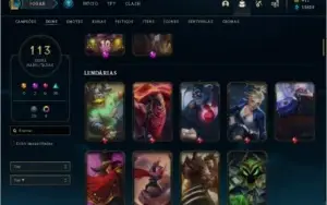 Conta main Lee Sin ouro 2 com borda de platina, 113 skins