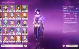9 personagens 5 star, AR 55 (Baal, Xiao, Eula, Ganyu, Hutao)