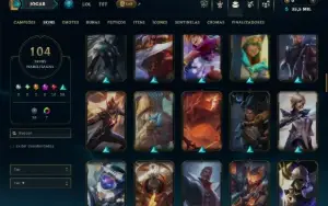 Ouro 4 com TODOS os Champs e 104 Skins ( JG / TOP )