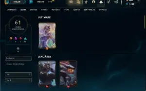 Unranked com 100 Champs e 61 Skins + 140 Espolios