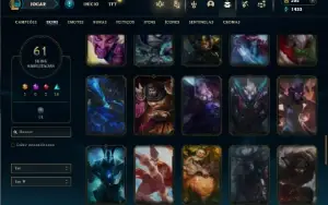 Unranked com 100 Champs e 61 Skins + 140 Espolios