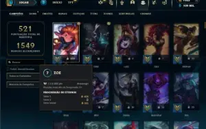 Esmeralda 4 com TODOS os champs e 170 Skins + 1.1kk de Zoe
