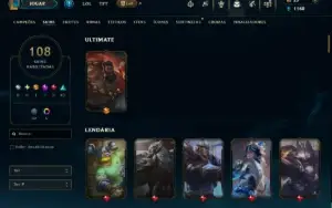 Bronze 1 com TODOS os Champs e 108 Skins ( JG / TOP / SUP )