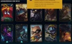 Conta LOL De 2018 com várias skins e todos os dados.