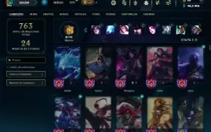 Unranked com TODOS os champs e 483 Skins + 10 Prestigios