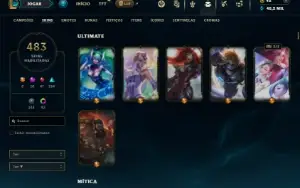 Unranked com TODOS os champs e 483 Skins + 10 Prestigios