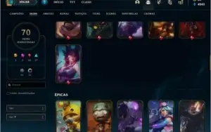 Conta ouro 4 com 70 skins (Duas Prestigios) e 82 champs